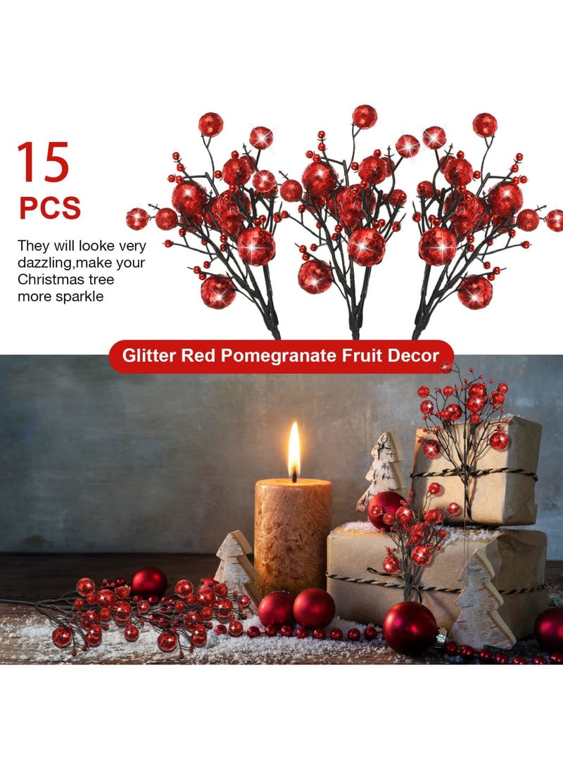 SYOSI 15 Pcs Red Artificial Berry Stems, Red Berry Picks Ornaments for Christmas Tree Wreath DIY Craft Decorations Holiday Home Decor - Image 2