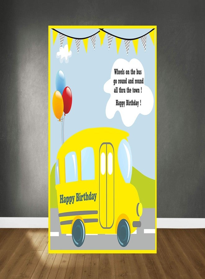 Untumble Wheels on the Bus themed Birthday Party Backdrop Banner for first birthday house parties - Image 2