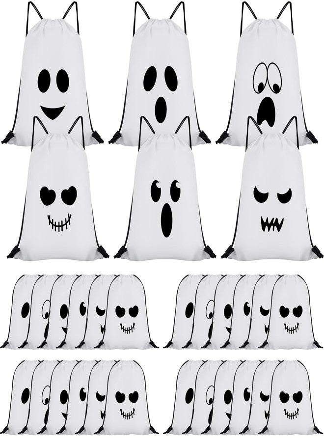 Kacctyen 24 Pcs Halloween Ghost Drawstring Backpack Bulk 12 x 10 Inch Cute Ghost Pattern Treats Bags Trick or Treat Candy Goodie Gift Bags for Halloween Party Favor Supplies - Image 1