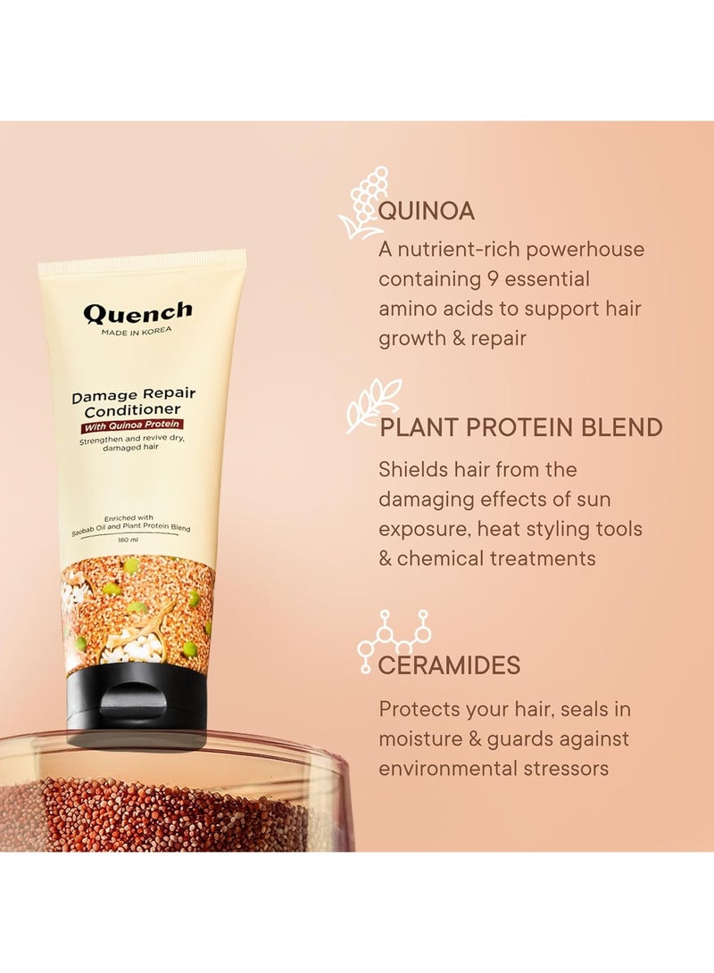 Quench Damage Repair Fresh Conditioner With Quinoa Protein & Ceramides For Dry & Damaged Hair|Deeply Conditions & Makes Hair Silky, Smooth | Prevents Split Ends| (180Ml), 1 Count - Image 3