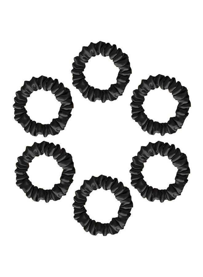 Silvr Bear Luxury Black Skinny Satin Scrunchies For Women | Pack Of 6 | Antihairbreakage, Stylish Scrunchy For Girls, Women, Hair Ties | Best Gift For Sister, Friend, Mom | Black Color (Skinny) - Image 1