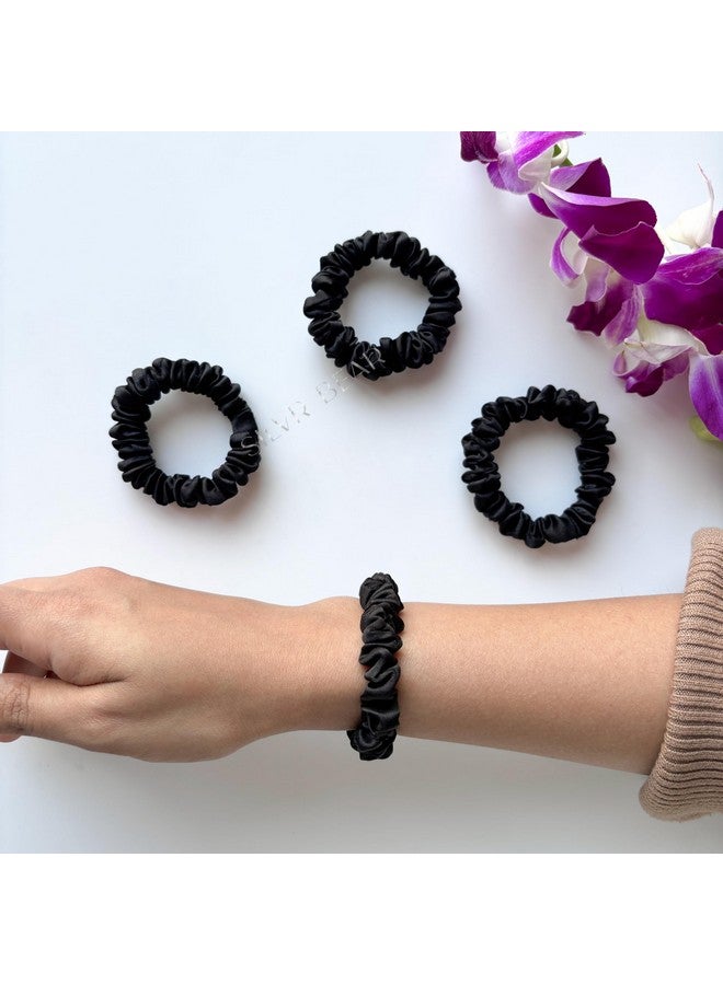 Silvr Bear Luxury Black Skinny Satin Scrunchies For Women | Pack Of 6 | Antihairbreakage, Stylish Scrunchy For Girls, Women, Hair Ties | Best Gift For Sister, Friend, Mom | Black Color (Skinny) - Image 2