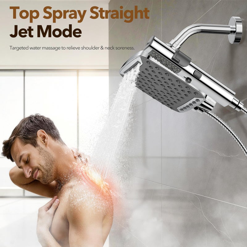 JDO High Pressure Rain Shower Head with Handheld Spray, 7 Modes Dual Shower Head Combo, 12 Inch Rainfall Showerhead Detachable, Power Wash for Bathroom Cleaning - Image 3