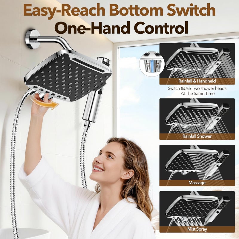 JDO High Pressure Rain Shower Head with Handheld Spray, 7 Modes Dual Shower Head Combo, 12 Inch Rainfall Showerhead Detachable, Power Wash for Bathroom Cleaning - Image 4