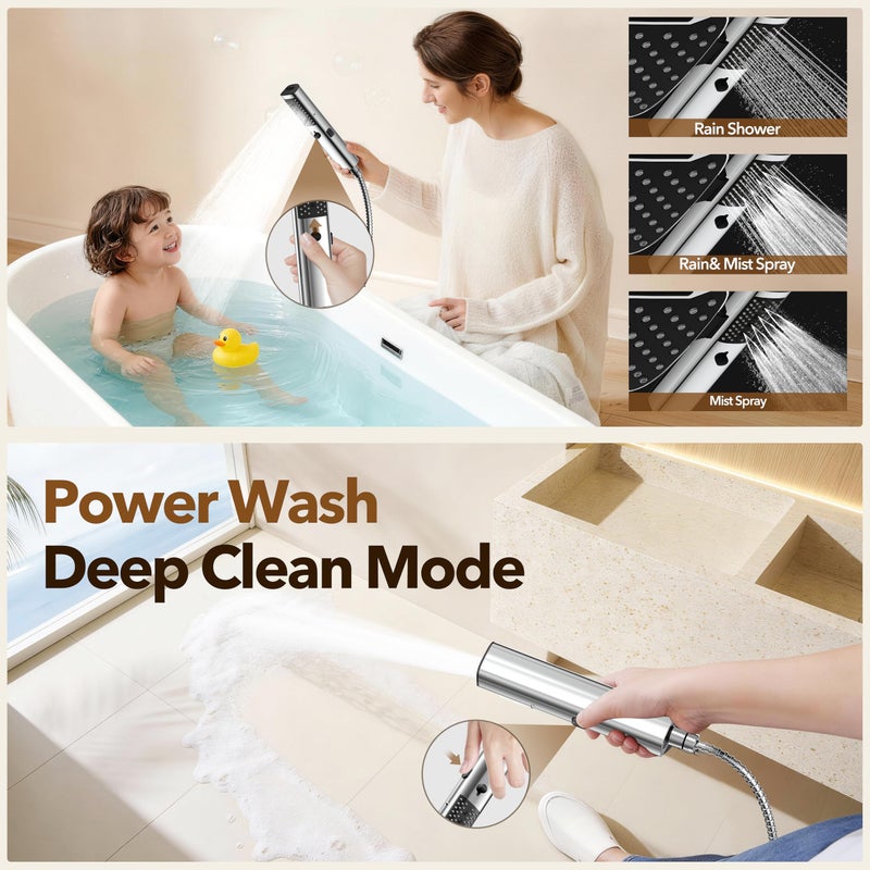 JDO High Pressure Rain Shower Head with Handheld Spray, 7 Modes Dual Shower Head Combo, 12 Inch Rainfall Showerhead Detachable, Power Wash for Bathroom Cleaning - Image 5