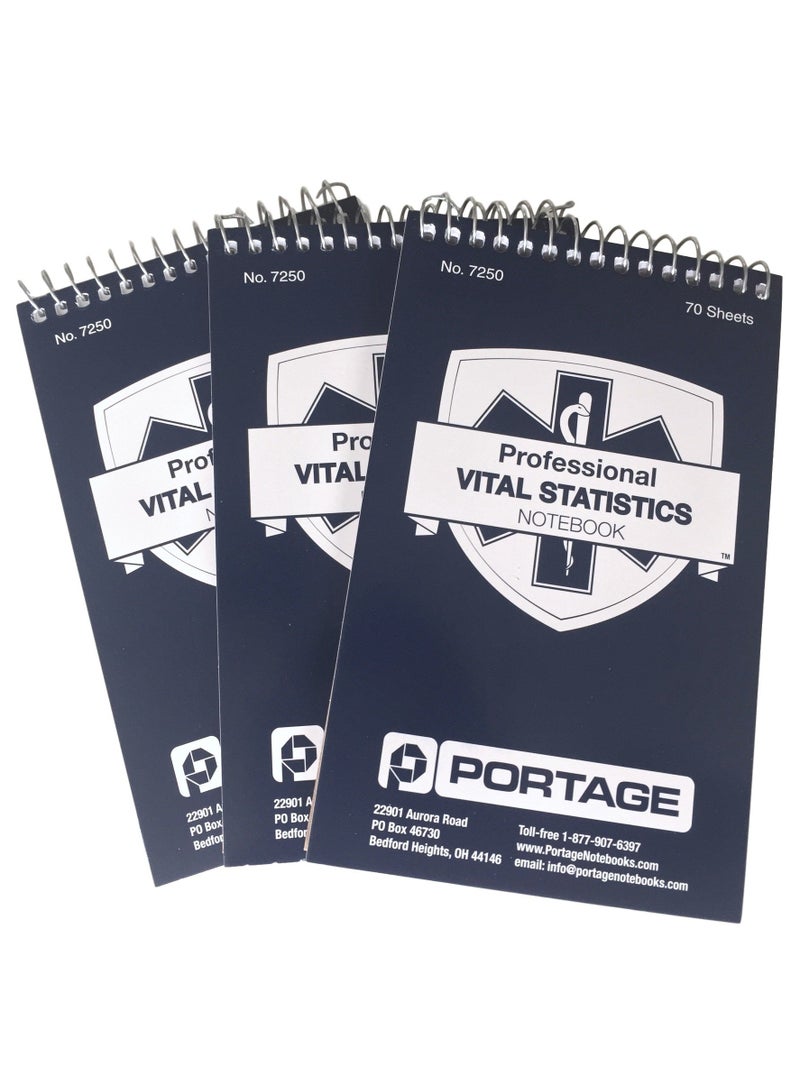 Portage EMT/First Responders Vital Statistics Notebook â€“ 6â€ x 3.75â€ Medical Notebook for Vital Signs and Additional Patient Information â€“ 210 Sheets (3 Pack) - Image 1