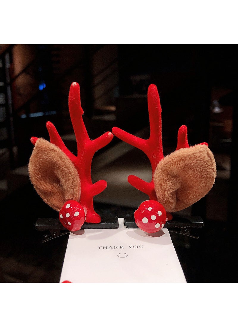 Generic - Christmas Antler Hair Clips Forest Fairy Accessories A4# mushroom style-a pair of red antlers - Image 1