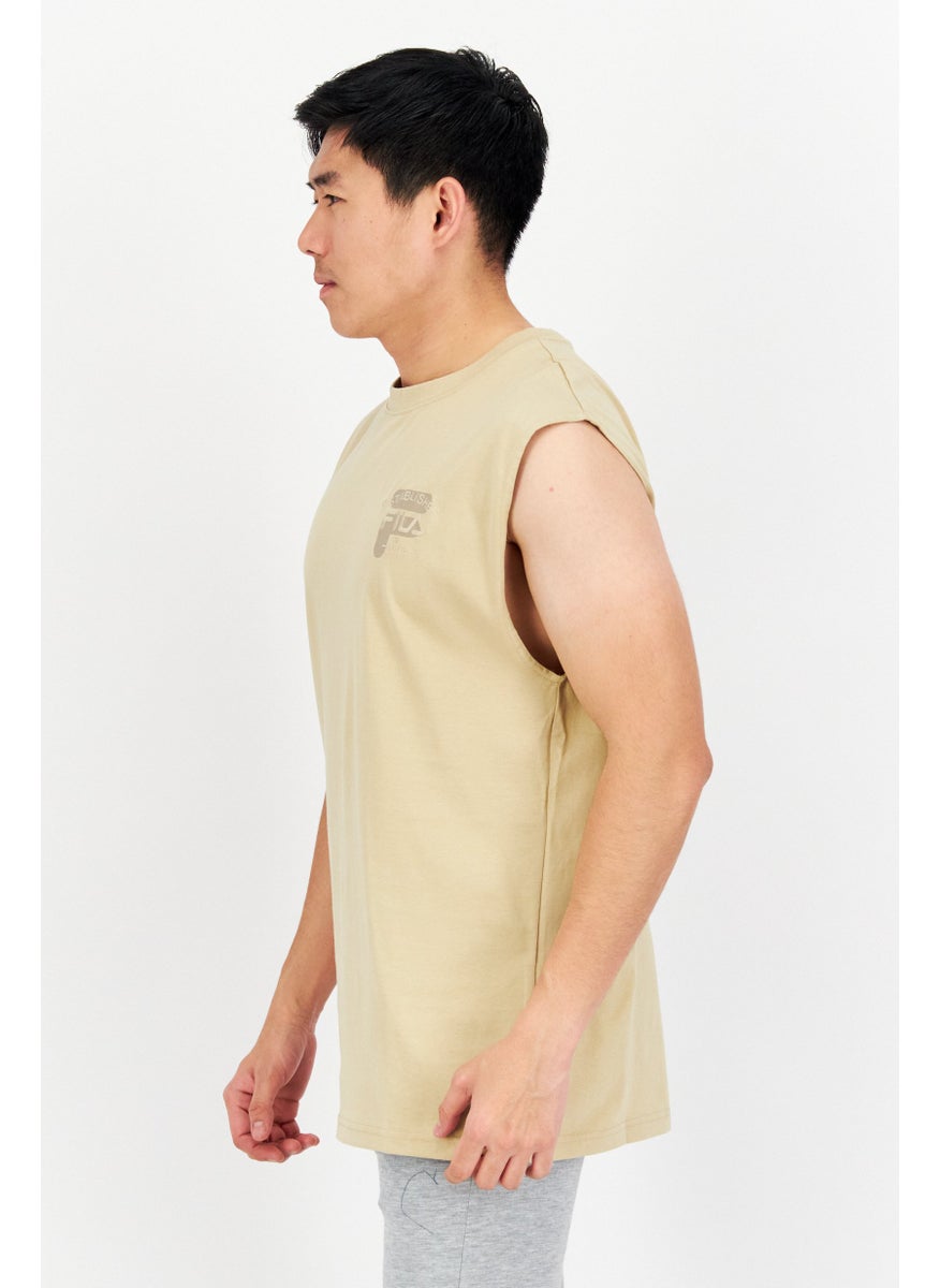 FILA - Men Sportswear Fit Brand Logo Training T Shirt Vest, Beige - Image 1