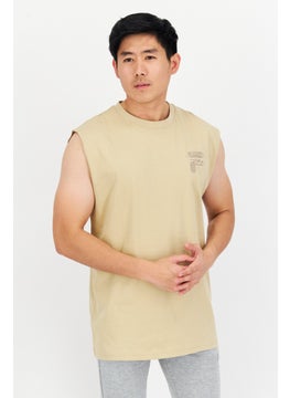 Men Sportswear Fit Brand Logo Training T Shirt Vest, Beige