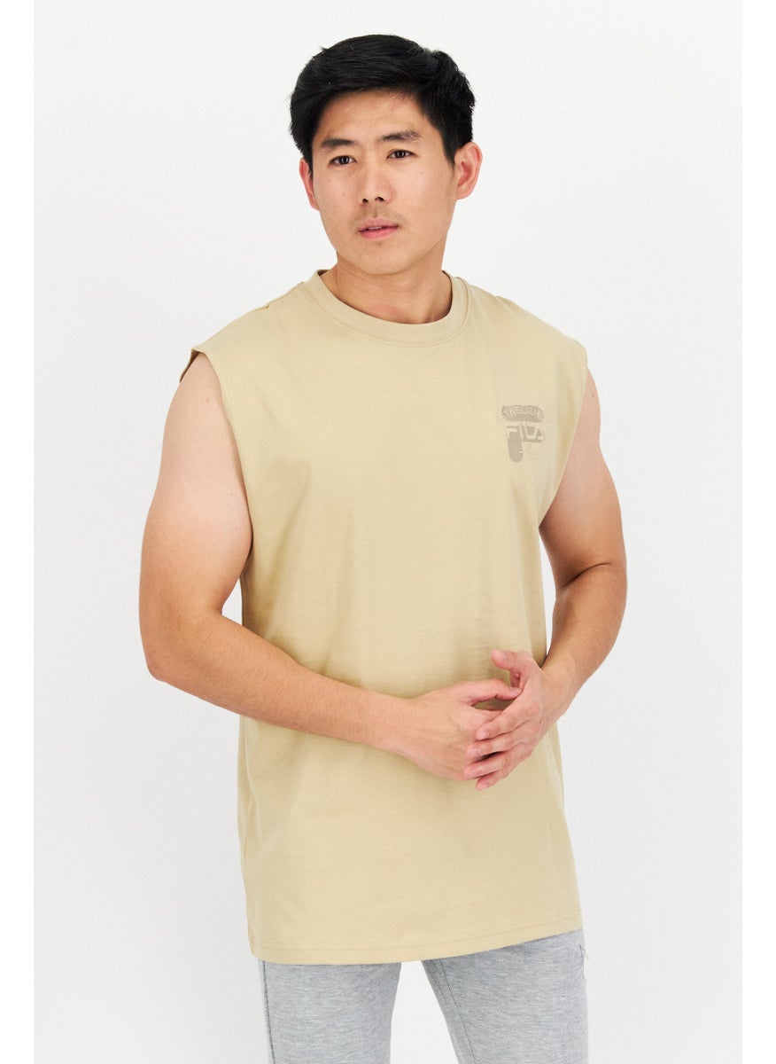 FILA - Men Sportswear Fit Brand Logo Training T Shirt Vest, Beige - Image 1