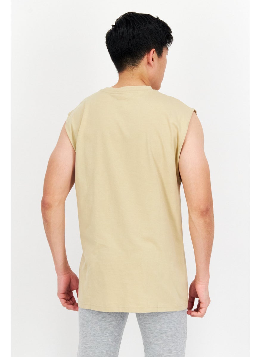 FILA - Men Sportswear Fit Brand Logo Training T Shirt Vest, Beige - Image 1