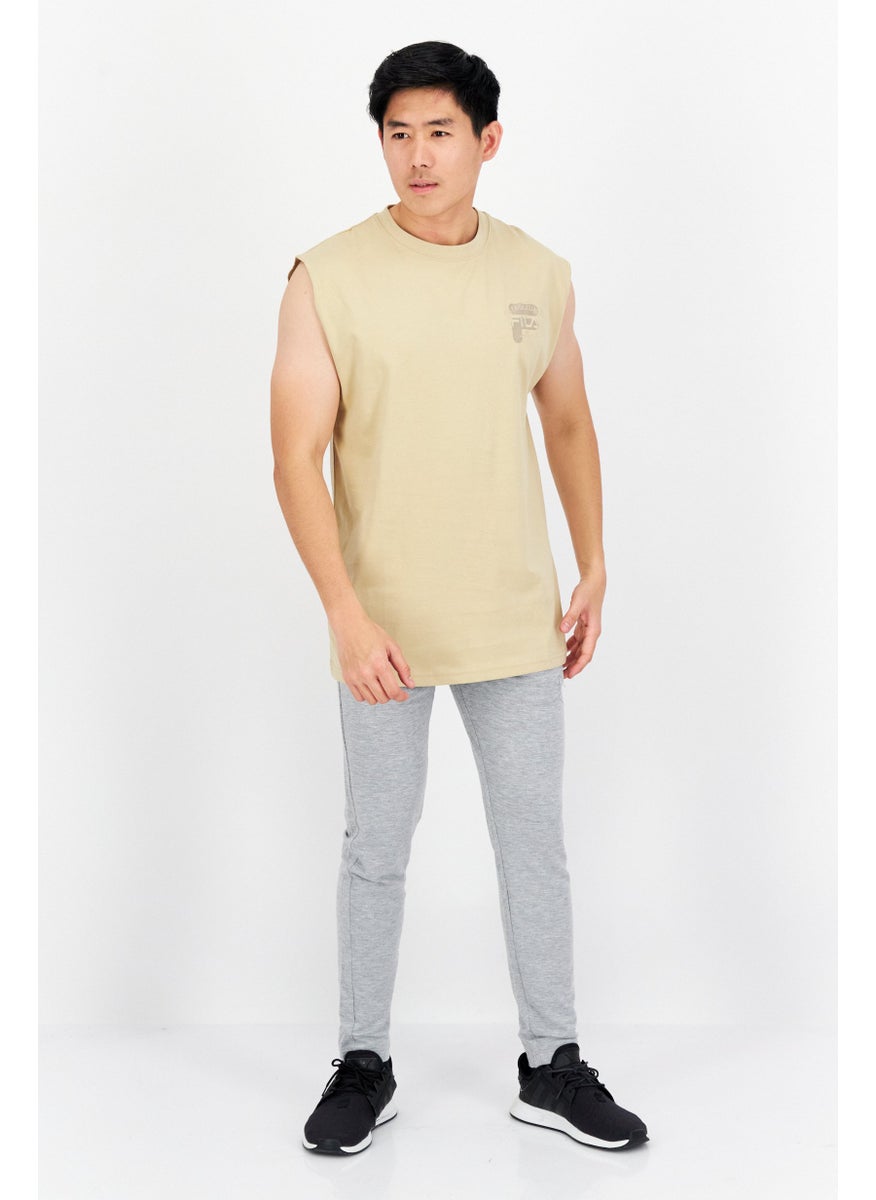 FILA - Men Sportswear Fit Brand Logo Training T Shirt Vest, Beige - Image 1