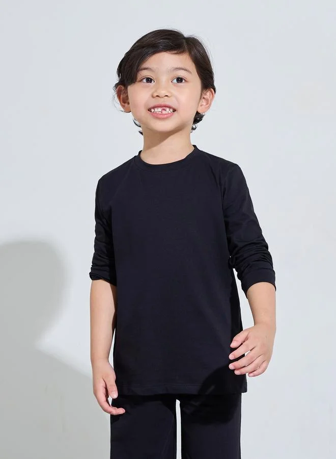 ستايلي Kids Black Cotton Long-Sleeve T-Shirt and Joggers Set-Unisex