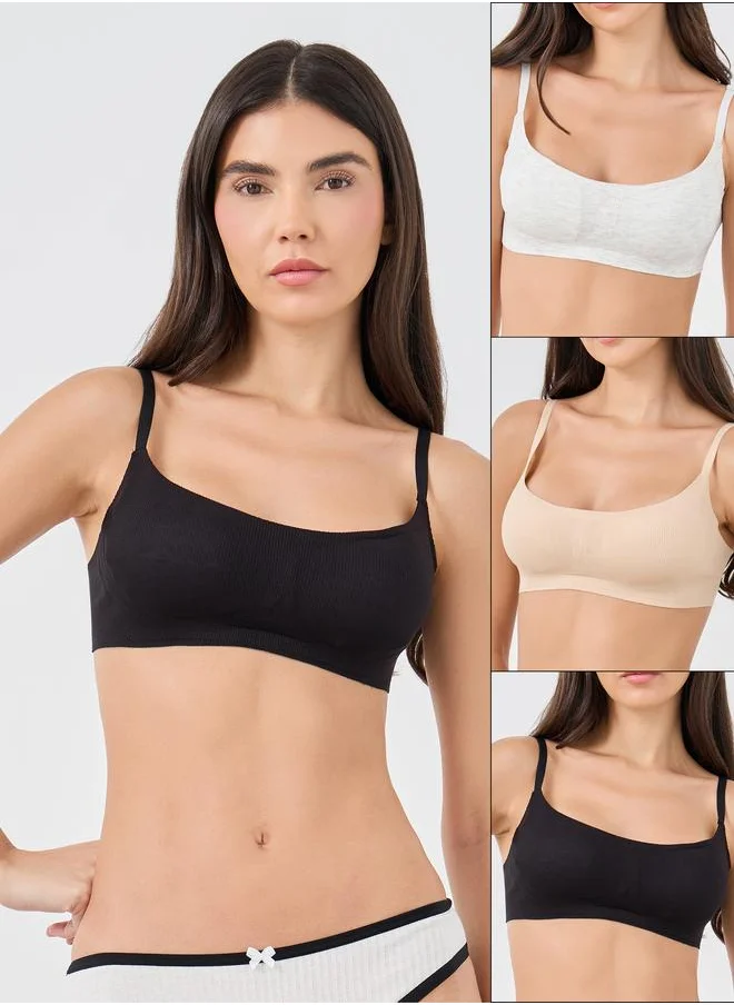 Styli Styli Pack of 3 - Ribbed Non-Wired Moulded T-Shirt Bra