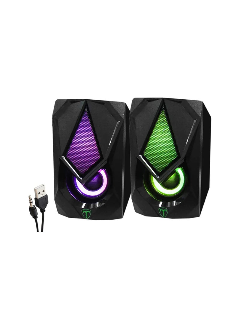 T-DAGGER - T-DAGGER T-TGS500 (Colour Box) 2 x 3W 3.5mm Gaming Speakers With RGB Backlit LED USB Powered For PC - Image 1