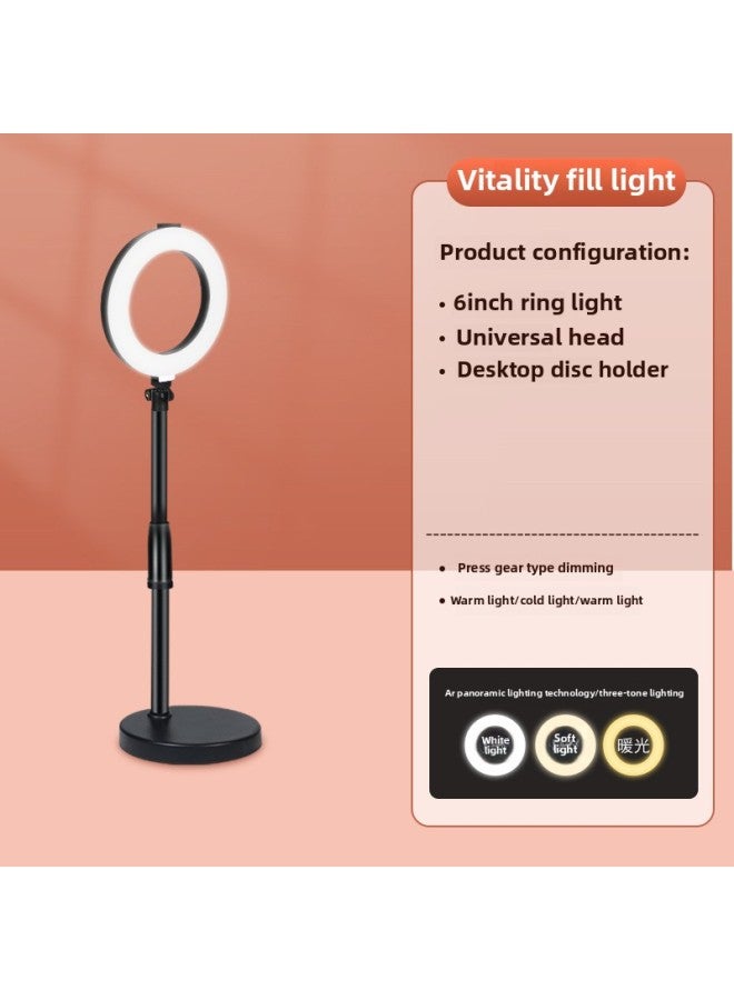 Mobile Phone Live Light Filling Anchor Special Makeup Artist Face Lighting Portable Floor Stand Shooting Light Straight-Specifications:12inch Ring Light + Round Desktop Stand + Desktop Mobile Phone  - Image 4