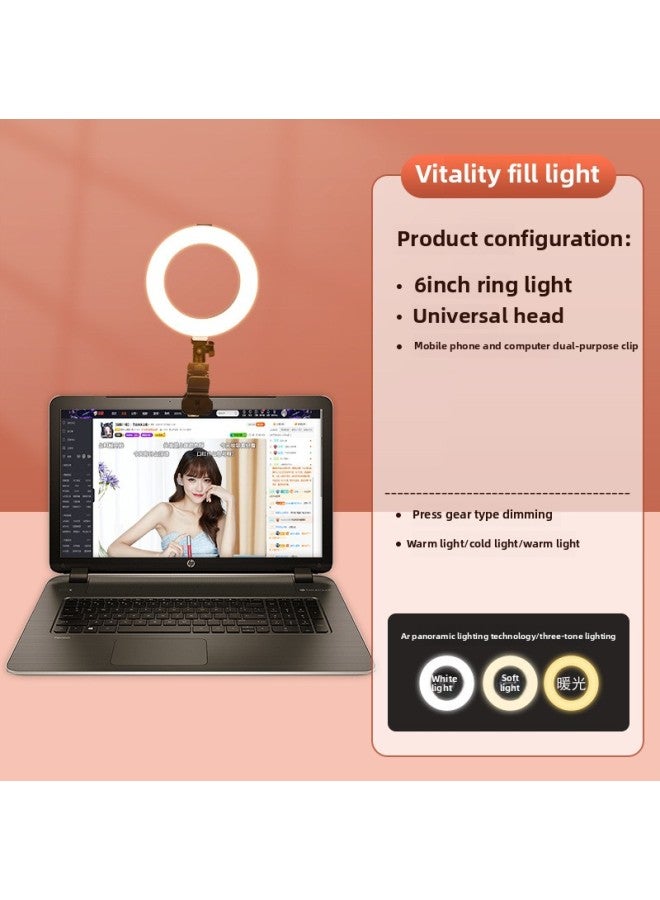 Mobile Phone Live Light Filling Anchor Special Makeup Artist Face Lighting Portable Floor Stand Shooting Light Straight-Specifications:12inch Ring Light + Round Desktop Stand + Desktop Mobile Phone  - Image 3