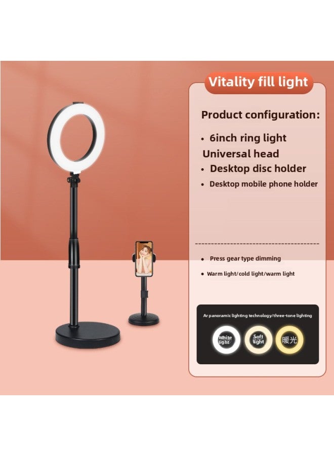 Mobile Phone Live Light Filling Anchor Special Makeup Artist Face Lighting Portable Floor Stand Shooting Light Straight-Specifications:12inch Ring Light + Round Desktop Stand + Desktop Mobile Phone  - Image 5