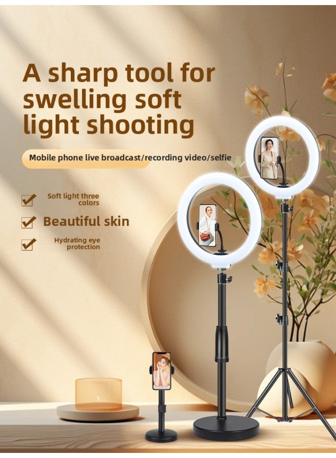 Mobile Phone Live Light Filling Anchor Special Makeup Artist Face Lighting Portable Floor Stand Shooting Light Straight-Specifications:12inch Ring Light + Round Desktop Stand + Desktop Mobile Phone  - Image 2