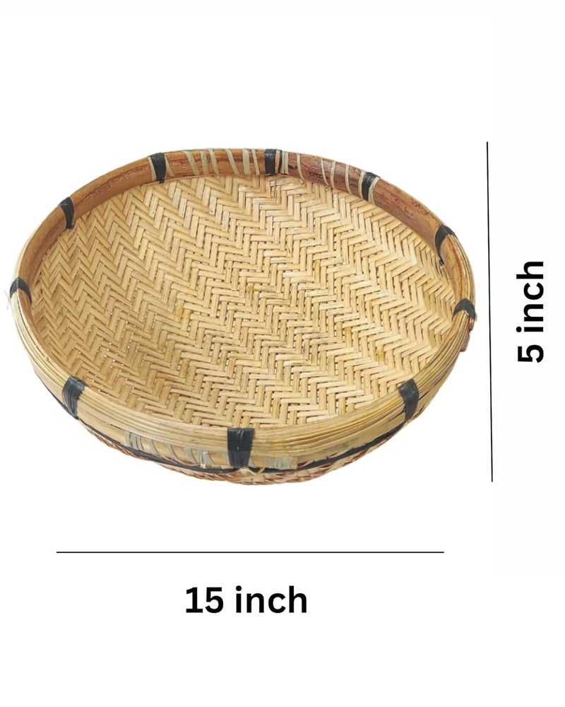 JOYNAGAR Bamboo Cane Bengali Style ChalaRound Cane Tray for Fruits Storage Home Utilities Big Size 15x 5 Inch - Image 3