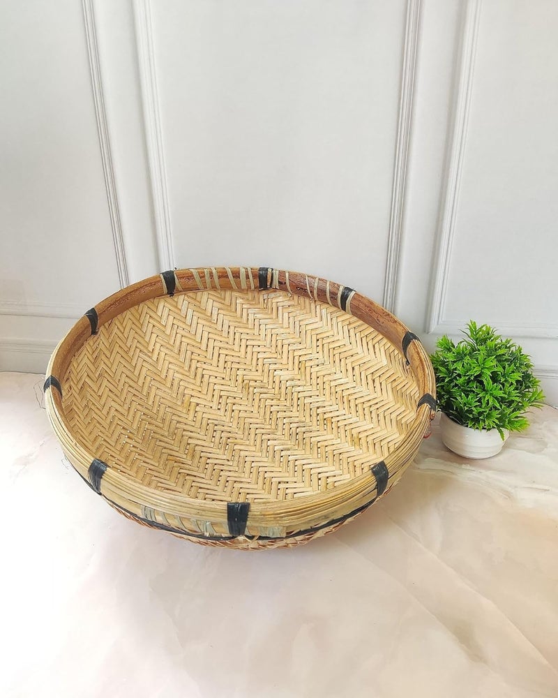 JOYNAGAR Bamboo Cane Bengali Style ChalaRound Cane Tray for Fruits Storage Home Utilities Big Size 15x 5 Inch - Image 4