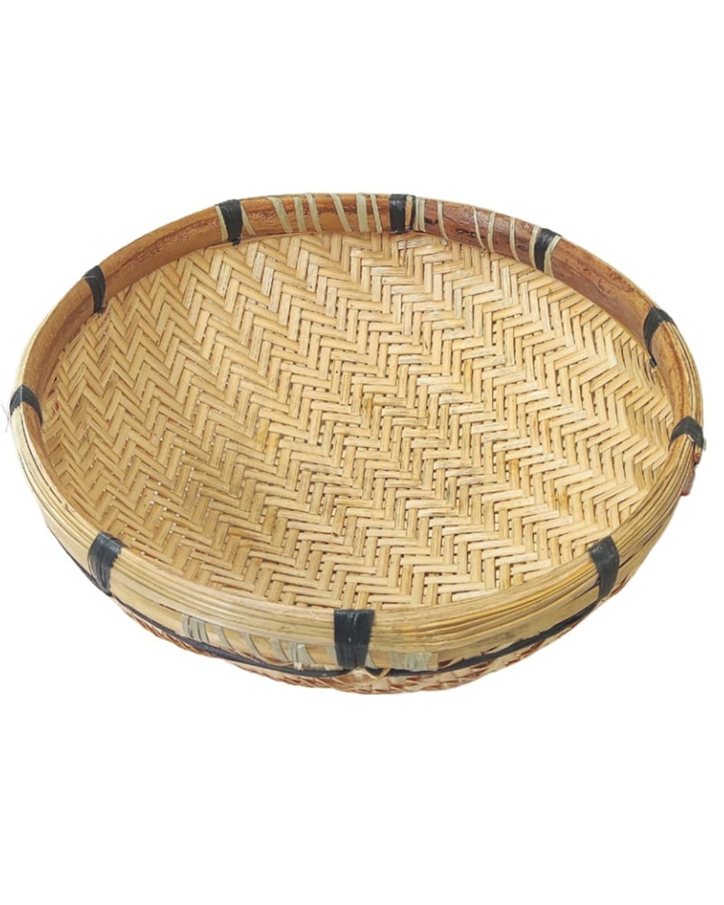 JOYNAGAR Bamboo Cane Bengali Style ChalaRound Cane Tray for Fruits Storage Home Utilities Big Size 15x 5 Inch - Image 1