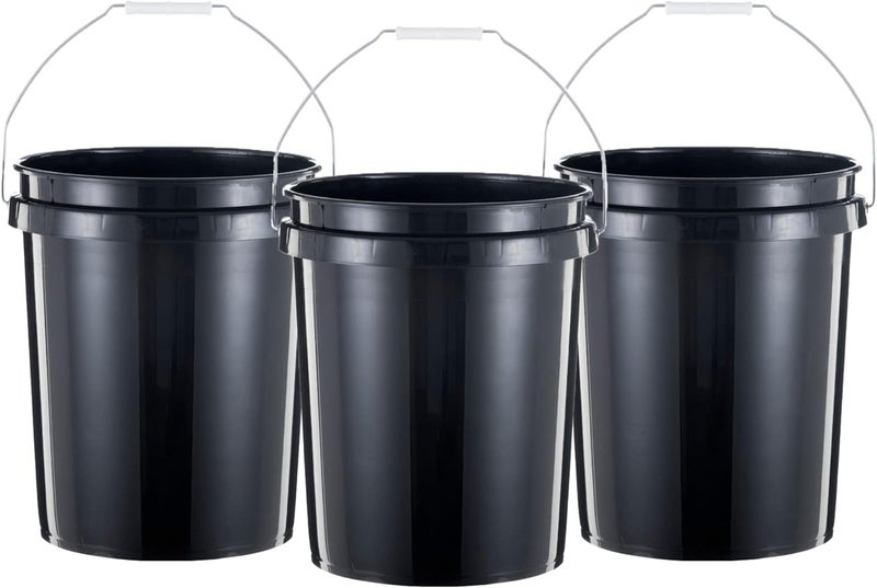 United Solutions 5 Gallon Bucket Heavy Duty Plastic Bucket Comfortable Handle Easy to Clean Perfect for on The Job Home Improvement or Household Cleaning Black 3 Count