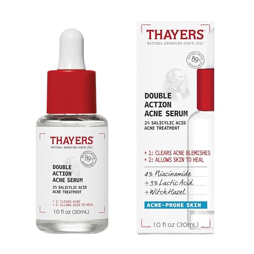 THAYERS Thayers Double Action Acne Serum with Salicylic Acid Acne Treatment Face Serum with 2 Salicylic Acid and Niacinamide Soothing and NonStripping Skin Care 1 Fl Oz 