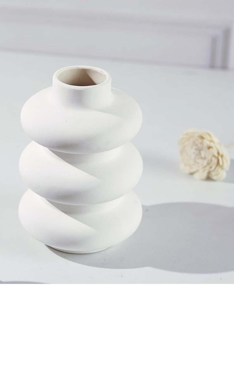 Craftribal White Ceramic Vase Minimalist Spiral Vase Small Vase Office Desk Pampass Grass VaseHome Decor CentrepieceSize6 inches - Image 2