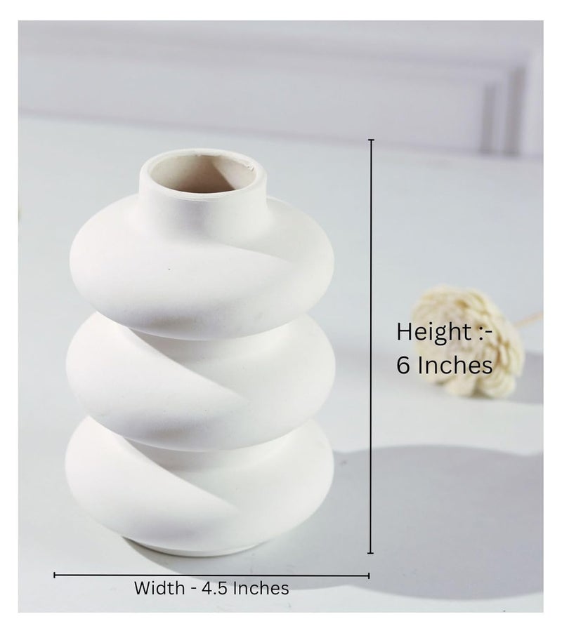 Craftribal White Ceramic Vase Minimalist Spiral Vase Small Vase Office Desk Pampass Grass VaseHome Decor CentrepieceSize6 inches - Image 4