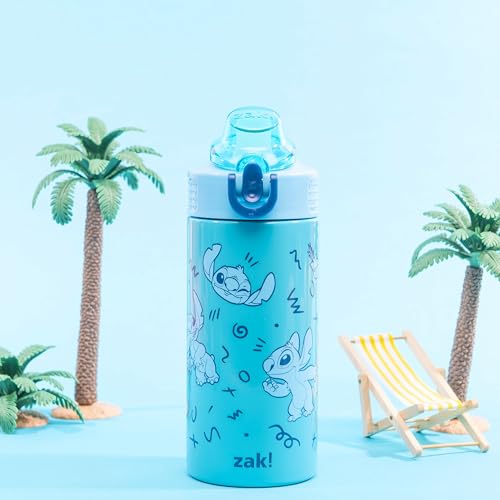 Zak Designs Disney Sage Kids Water Bottle For School or Travel, 14oz Stainless Steel Water Bottle With Straw, Handle, and Leak-Proof, Pop-Up Spout Cover (Stitch) - Image 3