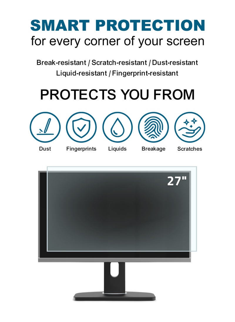 AL DARRA  AL WAQI 27-inch screen protector, high-quality shatterproof shield for flat screen, scratch-resistant, eye protection from UV rays, protection against liquids  - Image 2