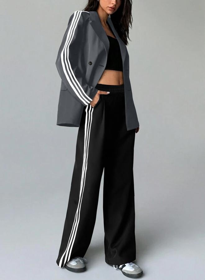 Take Two Grey Double Breasted Blazer with Side Stripe - Image 5