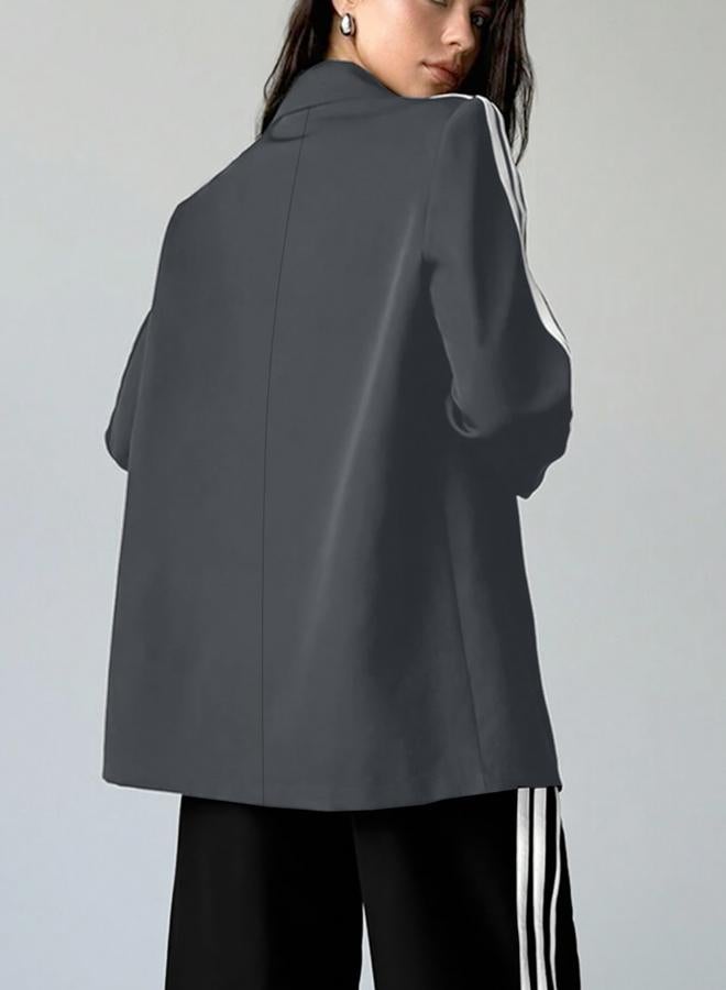 Take Two Grey Double Breasted Blazer with Side Stripe - Image 2