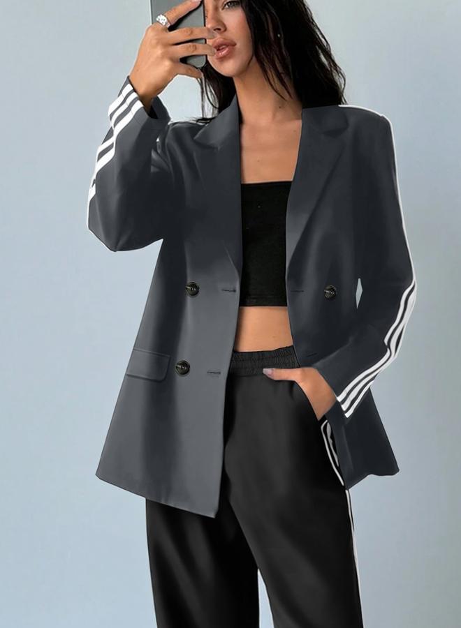Take Two Grey Double Breasted Blazer with Side Stripe - Image 1