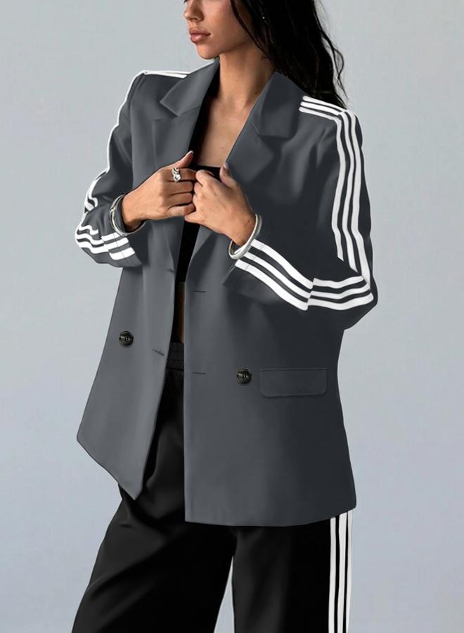 Take Two Grey Double Breasted Blazer with Side Stripe - Image 3