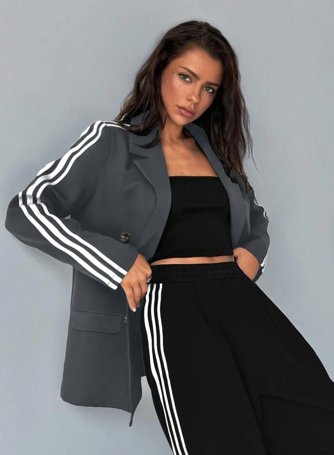 Take Two Grey Double Breasted Blazer with Side Stripe - Image 4
