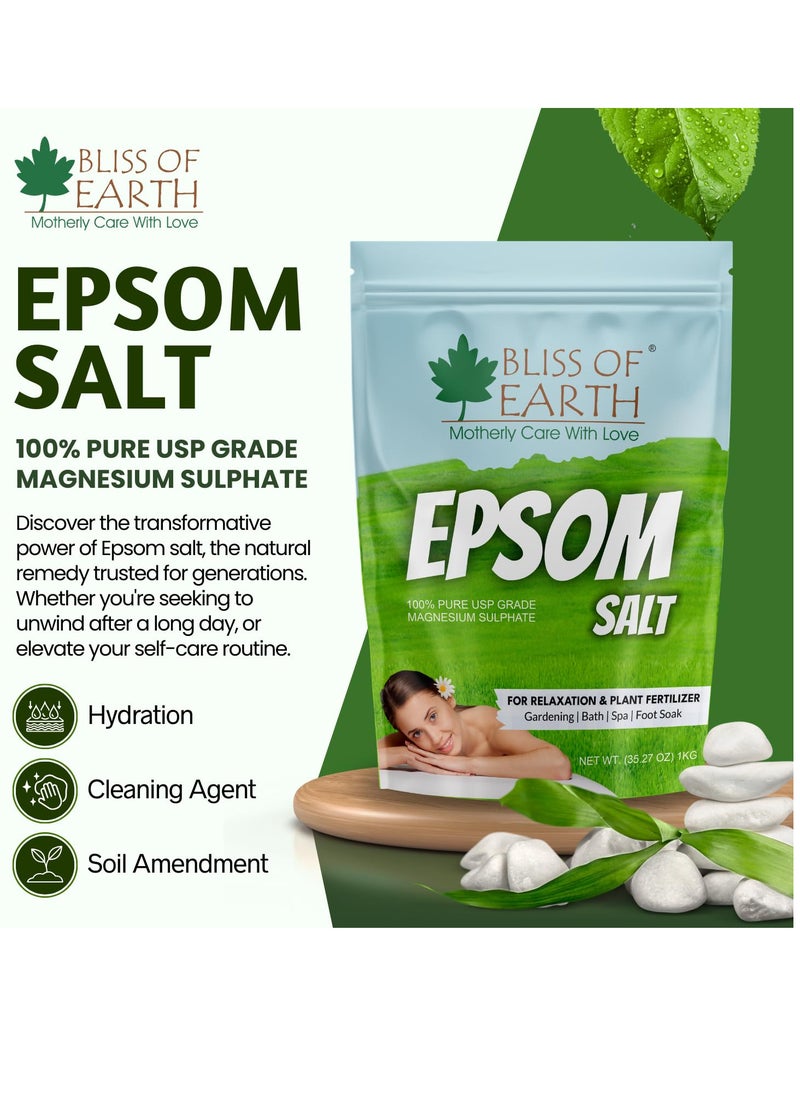 BLISS OF EARTH Epsom Salt for Bath Plants and Foot Soak Natural Magnesium Sulfate Relaxing Soak for Muscle Relief Aromatherapy Vegan Cruelty Free 1KG  - Image 2