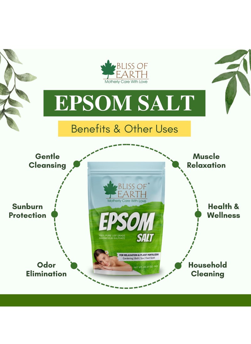 BLISS OF EARTH Epsom Salt for Bath Plants and Foot Soak Natural Magnesium Sulfate Relaxing Soak for Muscle Relief Aromatherapy Vegan Cruelty Free 1KG  - Image 5