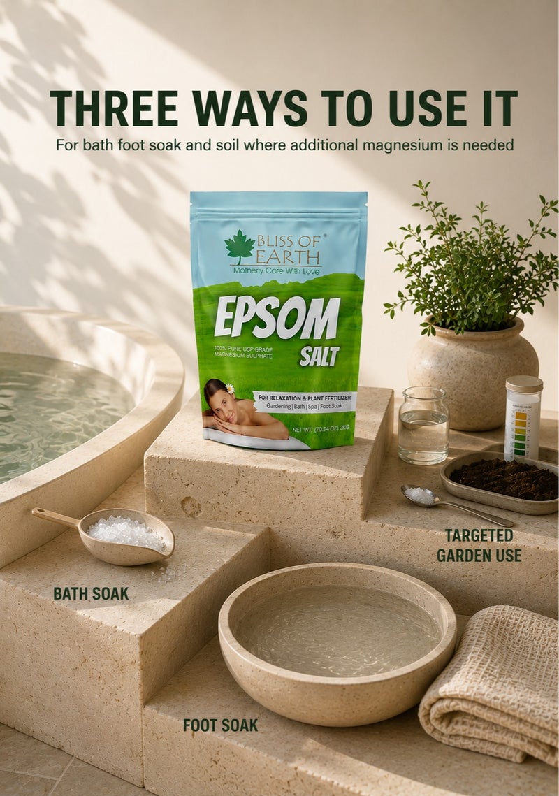 Bliss of Earth Epsom Salt 1 kg | Bath Salt for Sore Muscles Relaxation & Foot Soaks | Quick Dissolving Epsom Salt for Home Spa, Pedicure & Post-workout Bath | Multipurpose Magnesium Sulfate for Gardening & Plant Care - Image 5