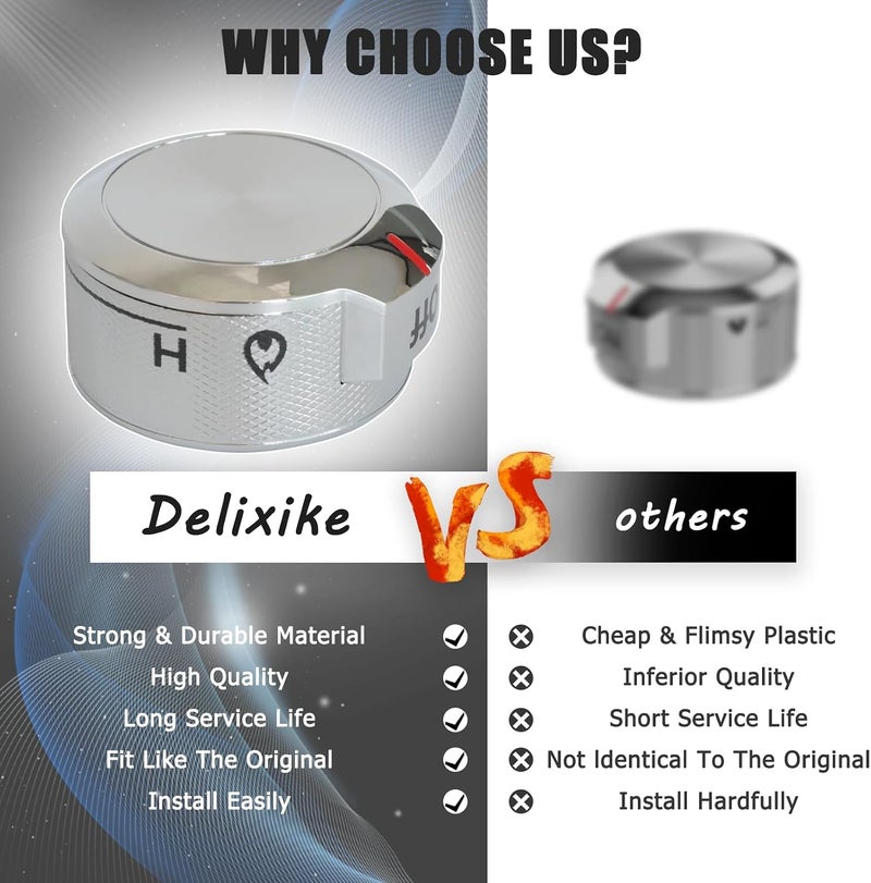 Delixike Kitchen Stove top Parts W11030413 Gas Stove top knobs Replacements，General Electric Oven Range，cooktop Kitchen aid Parts，Control Speed Range Burner Knob - Image 4