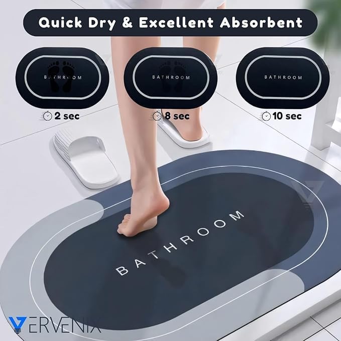 VERVENIX Pack of 1 Quick Dry Soft Bathroom Mat | Super Absorbent Velvet Bath Mat with Anti-Skid Rubber Backing | Water Absorbing Doormat for Bathroom, Kitchen & Home (Black) - Image 3