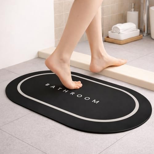 VERVENIX Pack of 1 Quick Dry Soft Bathroom Mat | Super Absorbent Velvet Bath Mat with Anti-Skid Rubber Backing | Water Absorbing Doormat for Bathroom, Kitchen & Home (Black) - Image 1