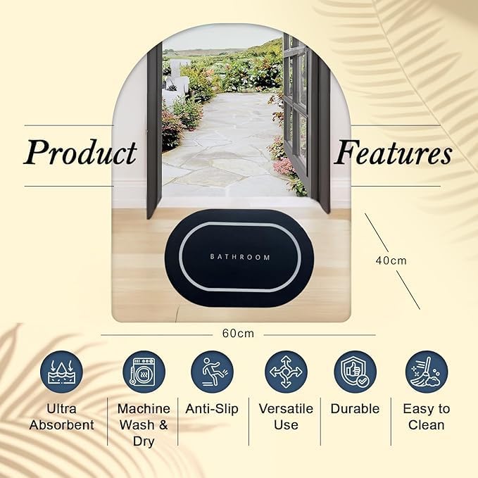 VERVENIX Pack of 1 Quick Dry Soft Bathroom Mat | Super Absorbent Velvet Bath Mat with Anti-Skid Rubber Backing | Water Absorbing Doormat for Bathroom, Kitchen & Home (Black) - Image 4