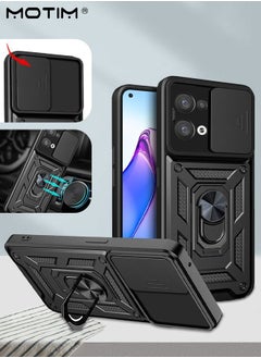 موتيم حافظة هاتف أوبو رينو 8 المدرعة مع غطاء كاميرا منزلق، غطاء هاتف ل Oppo Reno 8 مع حامل مغناطيسي لحامل السيارة، مسند حماية شديد التحمل من الدرجة MLT  - Image 1