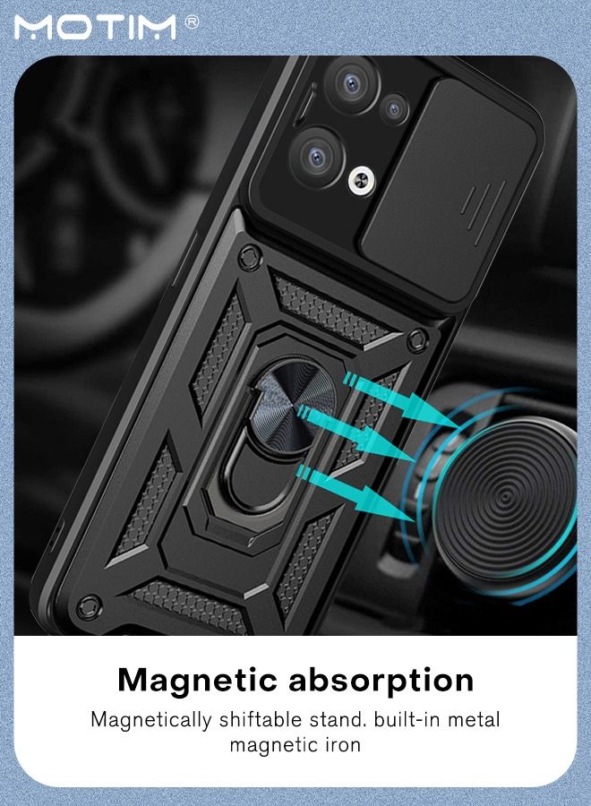 موتيم حافظة هاتف أوبو رينو 8 المدرعة مع غطاء كاميرا منزلق، غطاء هاتف ل Oppo Reno 8 مع حامل مغناطيسي لحامل السيارة، مسند حماية شديد التحمل من الدرجة MLT - Image 3