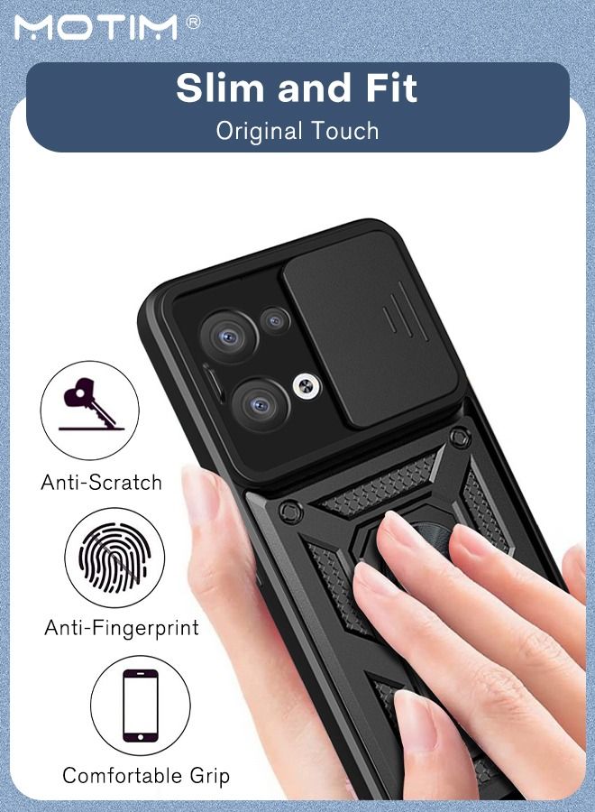موتيم حافظة هاتف أوبو رينو 8 المدرعة مع غطاء كاميرا منزلق، غطاء هاتف ل Oppo Reno 8 مع حامل مغناطيسي لحامل السيارة، مسند حماية شديد التحمل من الدرجة MLT - Image 4