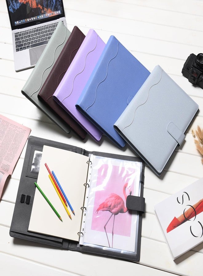 Wonderpool A4 PU Leather 4 Ring Holder Writing Portfolio Multi Document Case with Removable Binder Clipboard and Functional Pocket for Organizer Office Travel School (Gainsboro) - Image 3