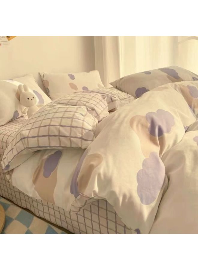 Washed Cotton Four-piece Quilt Cover Single Bedding Student Dormitory Quilt Quilt Cover Sanding Three-piece Bed Sheet Person-Color:Small Clouds-Specifications:200x230cm - Image 1