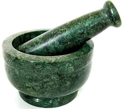 STLYZ Green Marble Granite Imam Dasta Mortar and Pestle Set Ohkli Musal Kharalkhalbatta or Mixer and Grinder Set for Kitchen Greem 4x3 Inchs - Image 1
